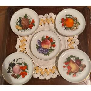 Set of 5 Furstenburg Porcelain Fruit plates - butter pats - coasters